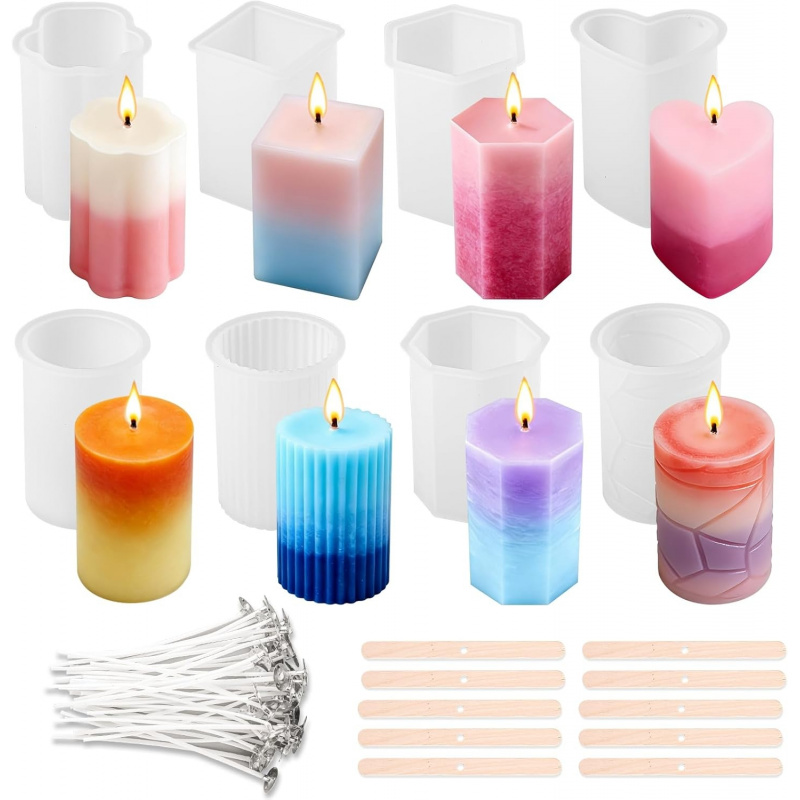 Candle Making Wicks - 8개의 실리콘 양초 몰드 세트, 양초