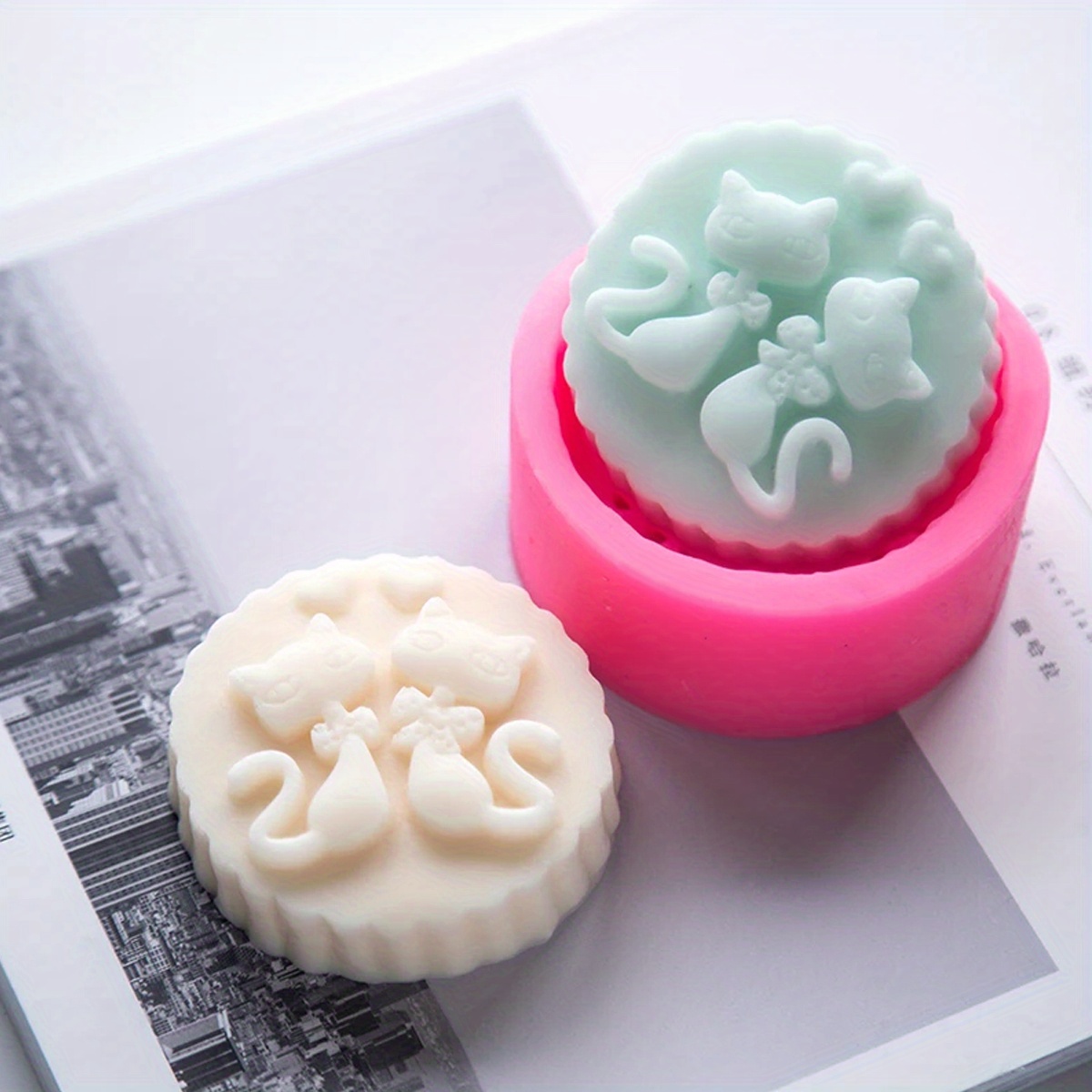 Candle Making Things - 1피스 실리콘 고양이 비누 몰드 -