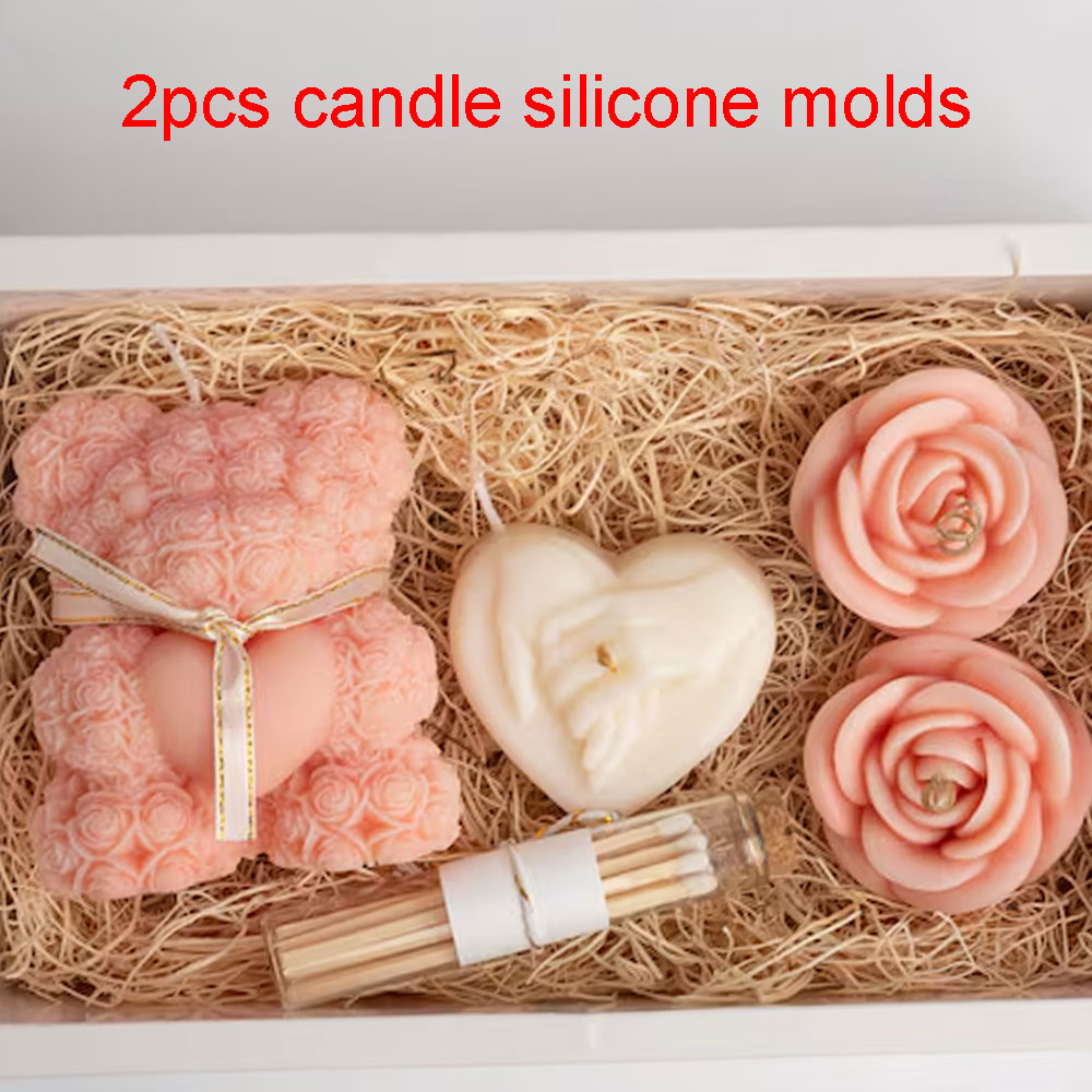 Candle Making Kit Diy - 테디 베어 열 로즈 실리콘 양초