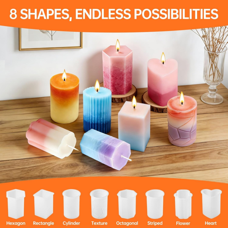 8개의 실리콘 양초 몰드 세트, 양초 심지 50개와 나 - Candle Making Wicks 리뷰 및 가격